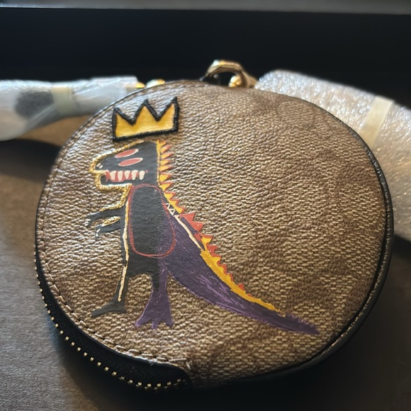 NWT COACH JEAN BASQUIAT SIGNATURE CANVAS CIRCULAR KEYRING ZIP COIN POUCH - Picture 3 of 7